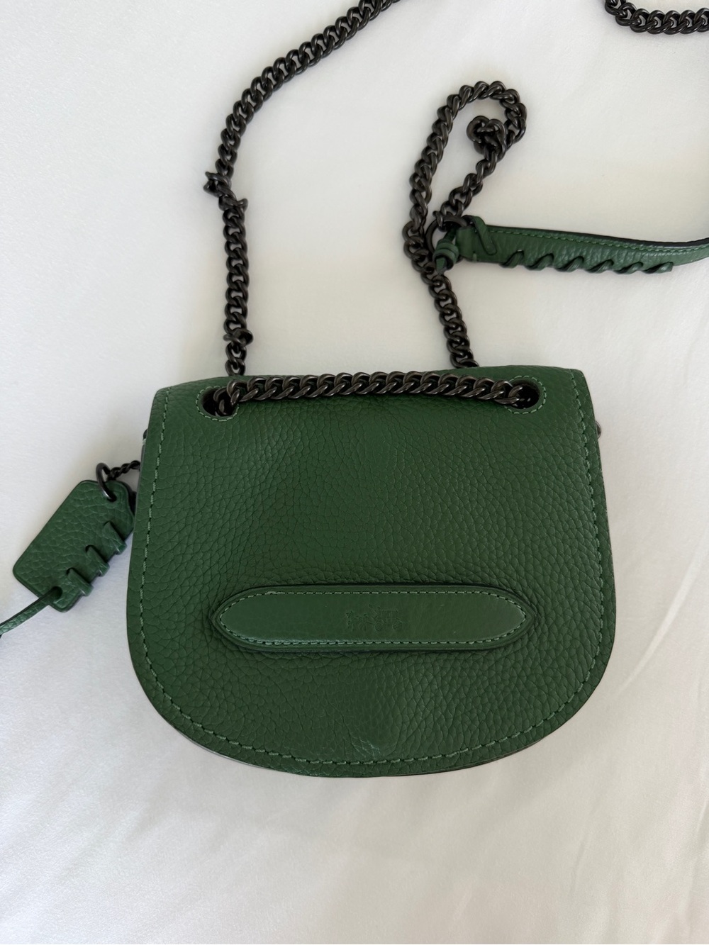 Coach Green Textured Leather Crossbody with Dark Chain Strap NWOT